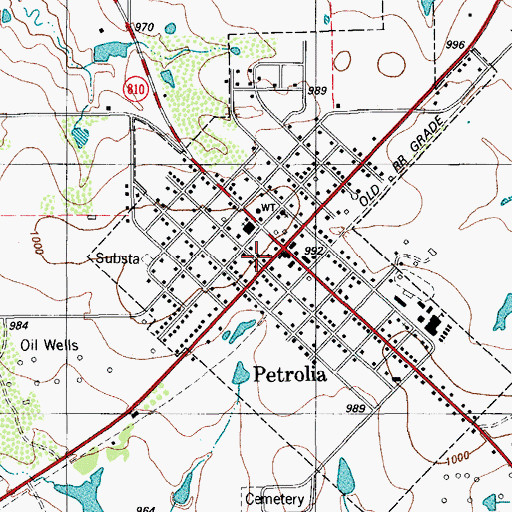 Topographic Map of Petrolia Post Office, TX