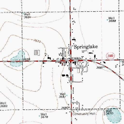 Topographic Map of Springlake Post Office, TX