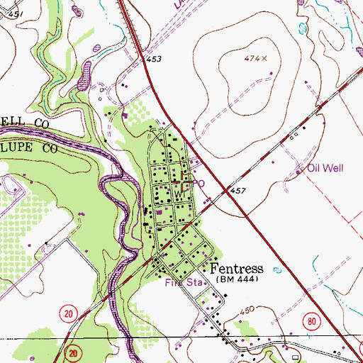 Topographic Map of Fentress Post Office, TX