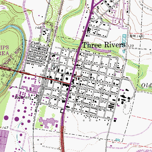 Topographic Map of Three Rivers Post Office, TX