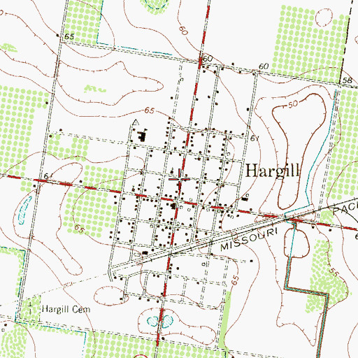 Topographic Map of Hargill Post Office, TX