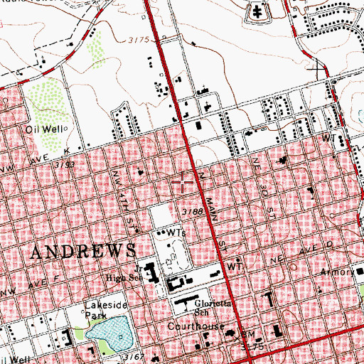 Topographic Map of Andrews Post Office, TX
