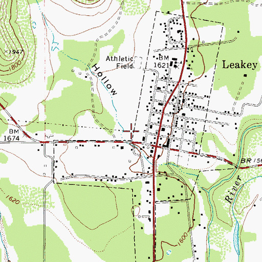 Topographic Map of Leakey Post Office, TX