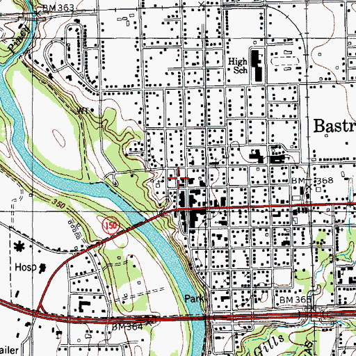 Topographic Map of Bastrop Post Office, TX