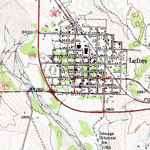 Topographic Map of Lefors Post Office, TX