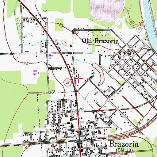Topographic Map of Brazoria Post Office, TX