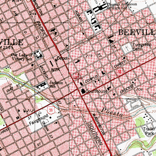 Topographic Map of Beeville Post Office, TX