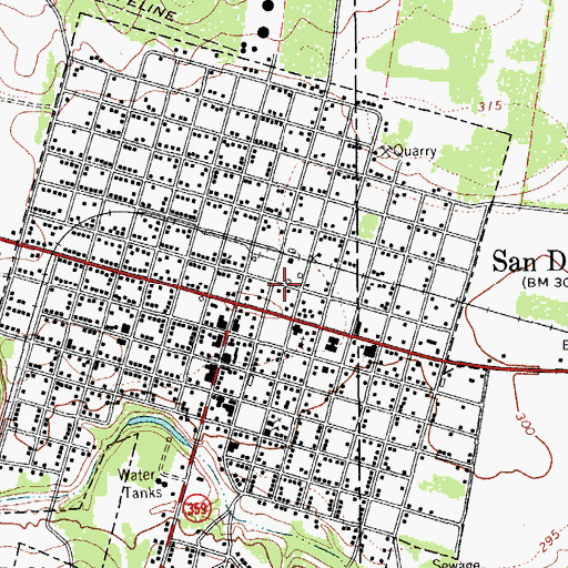 Topographic Map of San Diego Post Office, TX
