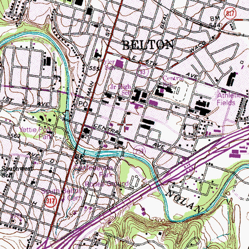 Topographic Map of Belton Post Office, TX