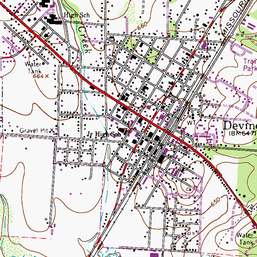 Topographic Map of Devine Post Office, TX