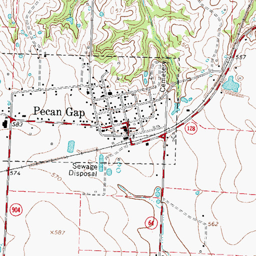 Topographic Map of Pecan Gap Post Office, TX