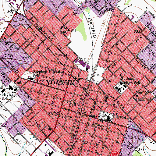 Topographic Map of Yoakum Post Office, TX