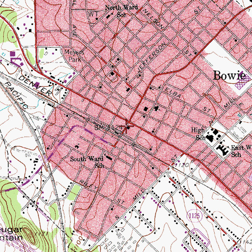 Topographic Map of Bowie Post Office, TX