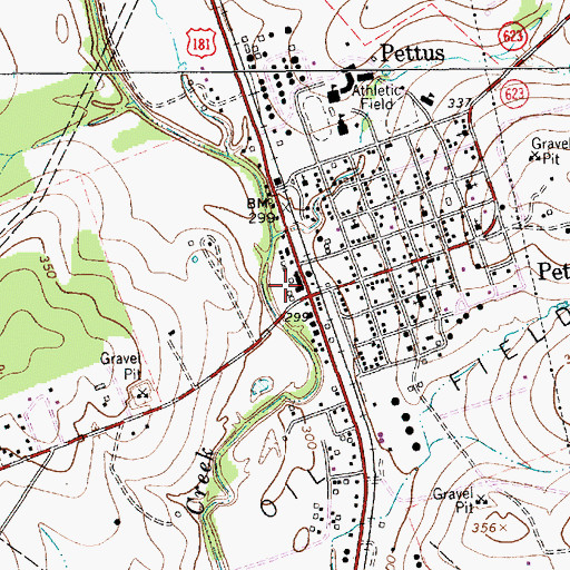 Topographic Map of Pettus Post Office, TX