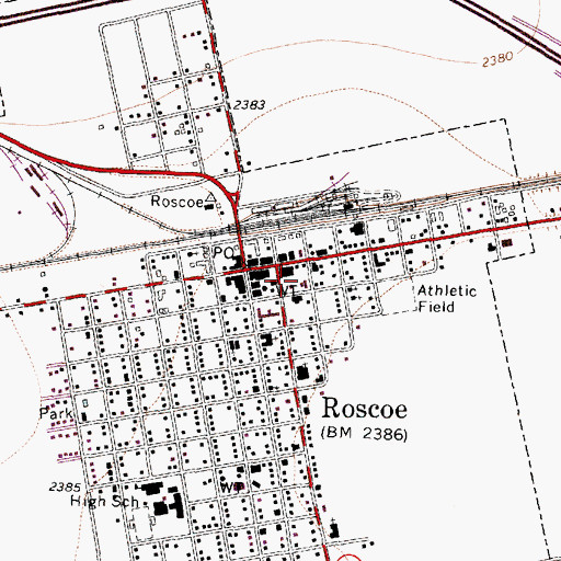 Topographic Map of Roscoe Post Office, TX