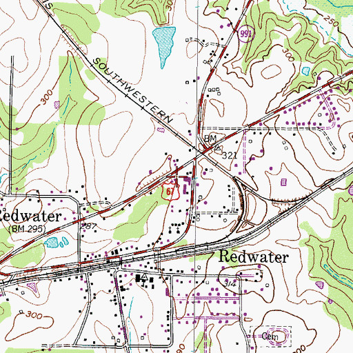 Topographic Map of Redwater Post Office, TX