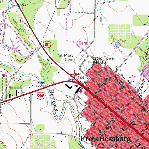 Topographic Map of Fredericksburg Post Office, TX