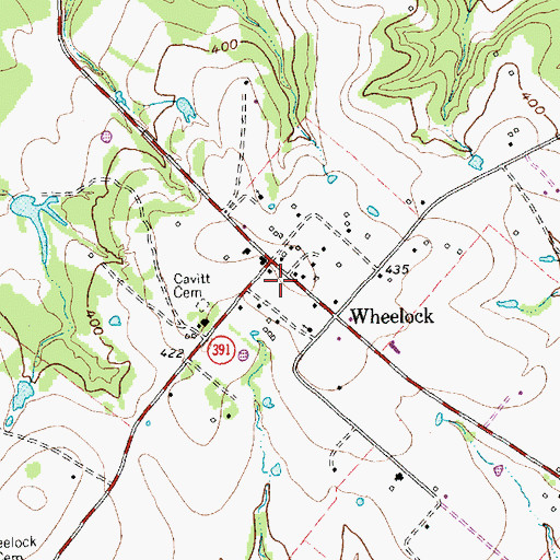 Topographic Map of Wheelock Post Office, TX