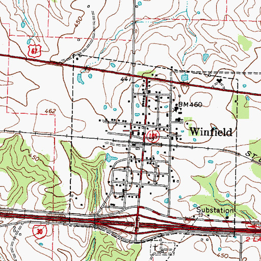 Topographic Map of Winfield Post Office, TX