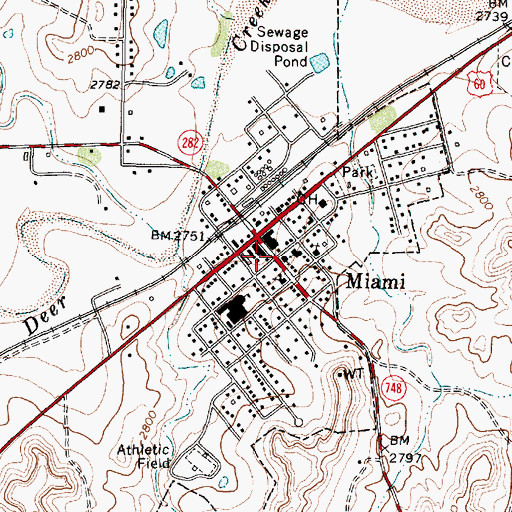 Topographic Map of Miami Post Office, TX