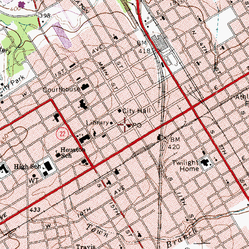 Topographic Map of Corsicana Post Office, TX