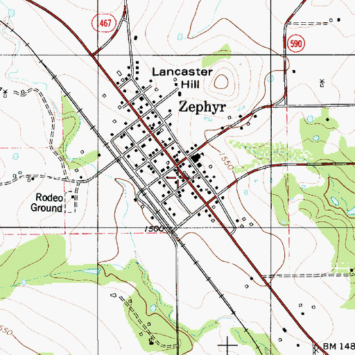 Topographic Map of Zephyr Post Office, TX
