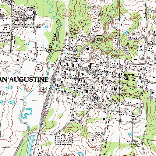 Topographic Map of San Augustine Post Office, TX