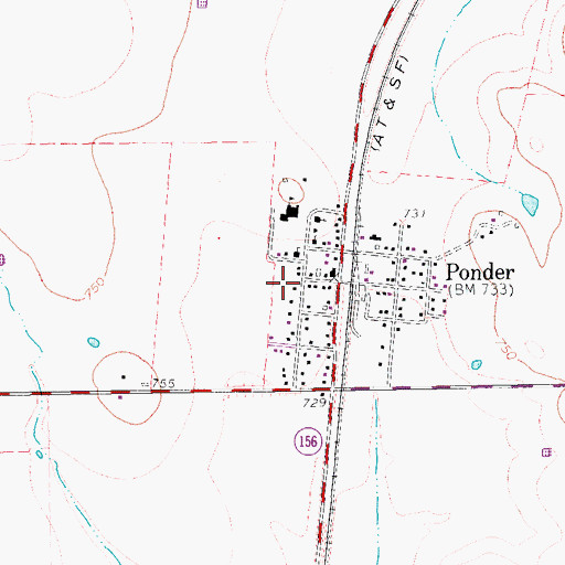 Topographic Map of Ponder Post Office, TX