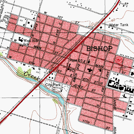 Topographic Map of Bishop Post Office, TX