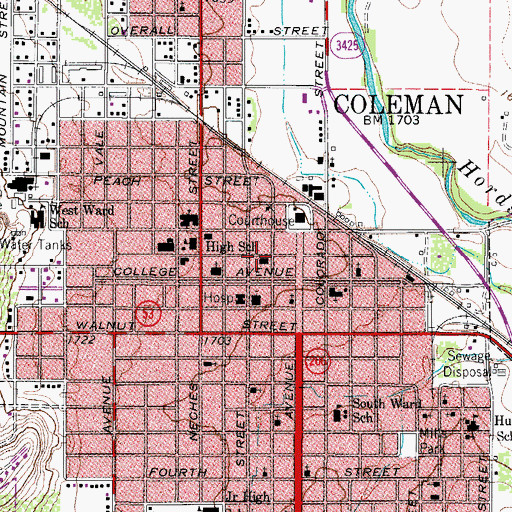 Topographic Map of Coleman Post Office, TX