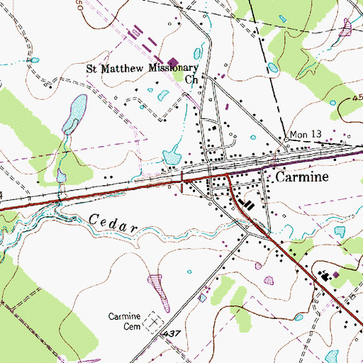Topographic Map of Carmine Post Office, TX