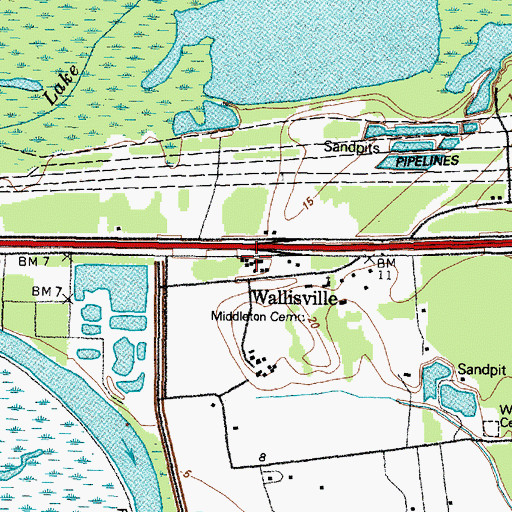 Topographic Map of Wallisville Post Office, TX