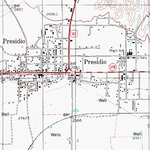 Topographic Map of Presidio Post Office, TX