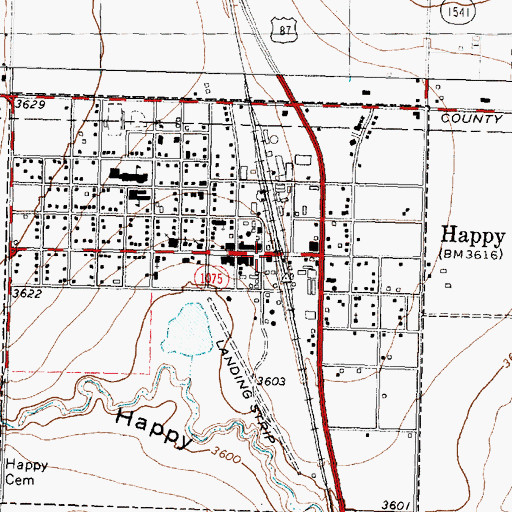 Topographic Map of Happy Post Office, TX