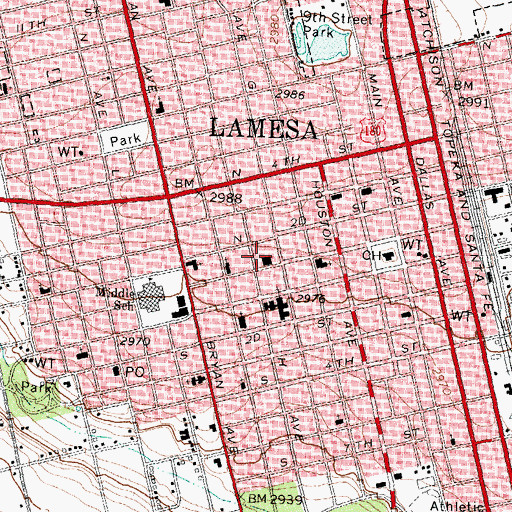 Topographic Map of Lamesa Post Office, TX