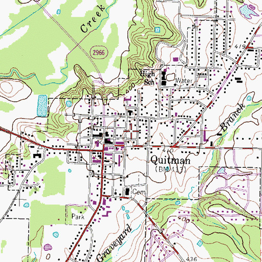 Topographic Map of Quitman Post Office, TX