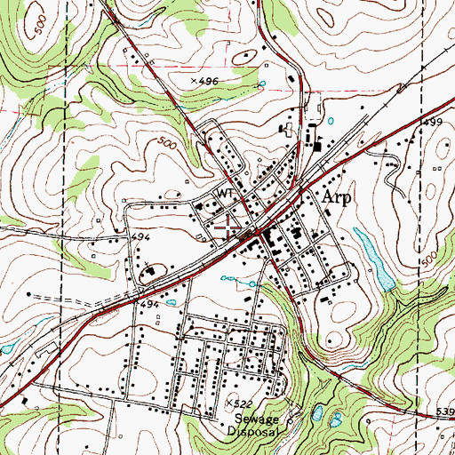Topographic Map of Arp Post Office, TX