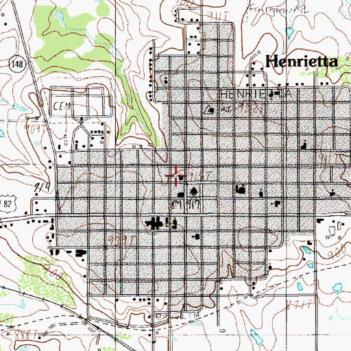 Topographic Map of Henrietta Post Office, TX