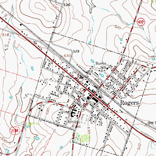 Topographic Map of Rogers Post Office, TX