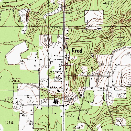 Topographic Map of Fred Post Office, TX