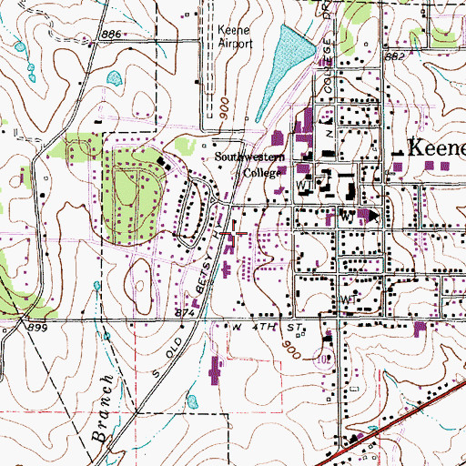 Topographic Map of Keene Post Office, TX