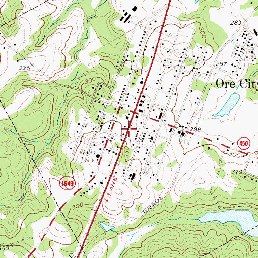 Topographic Map of Ore City Post Office, TX