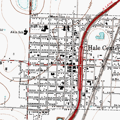 Topographic Map of Hale Center Post Office, TX