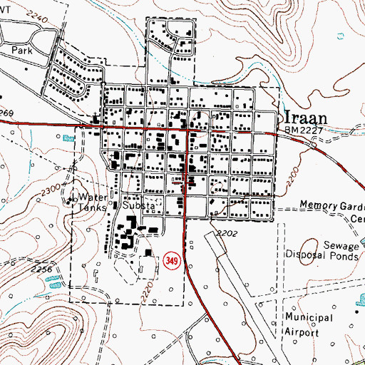 Topographic Map of Iraan Post Office, TX