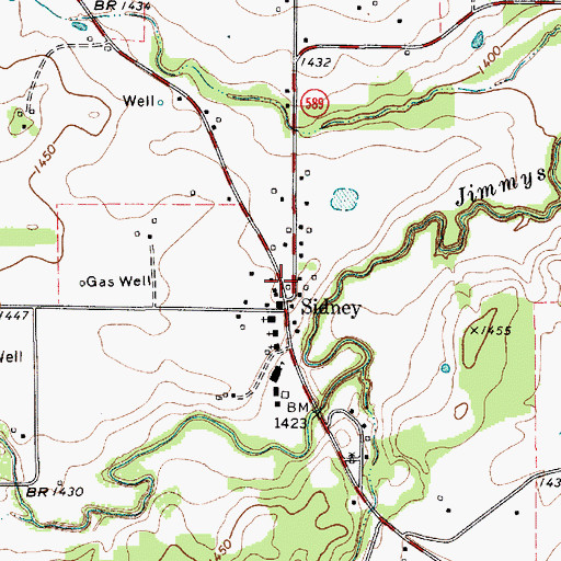 Topographic Map of Sidney Post Office, TX