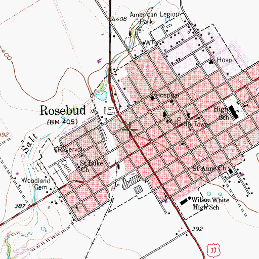 Topographic Map of Rosebud Post Office, TX