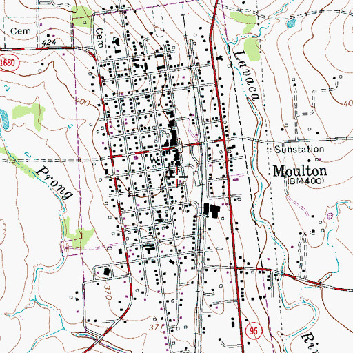 Topographic Map of Moulton Post Office, TX