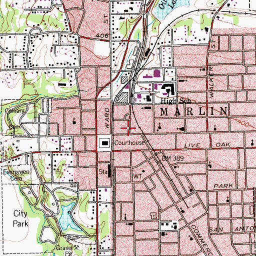 Topographic Map of Marlin Post Office, TX