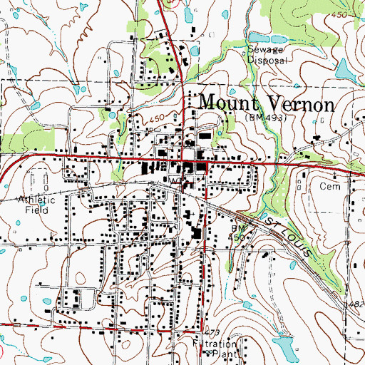 Topographic Map of Mount Vernon Post Office, TX
