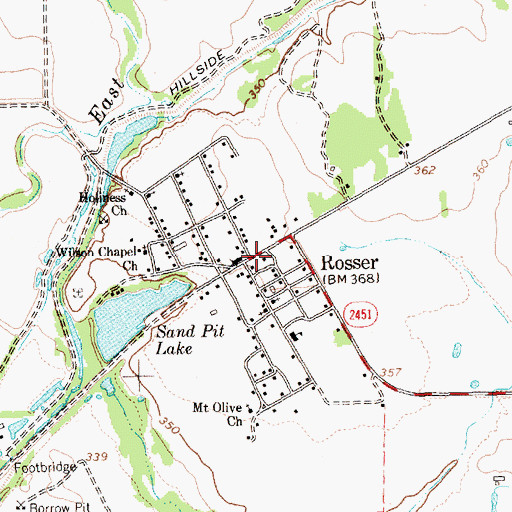 Topographic Map of Rosser Post Office, TX